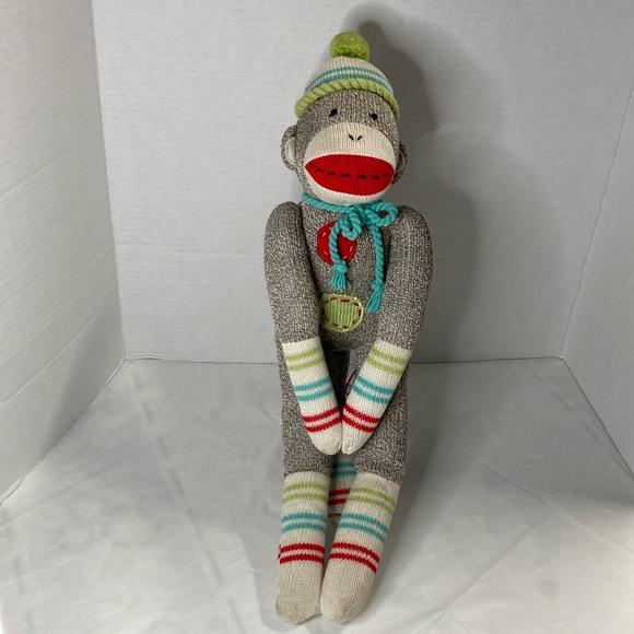 Genuine Monkeez and Friends Sock Monkey “ Neville” Plush Stuffed Animal Gray 19” - Picture 1 of 15